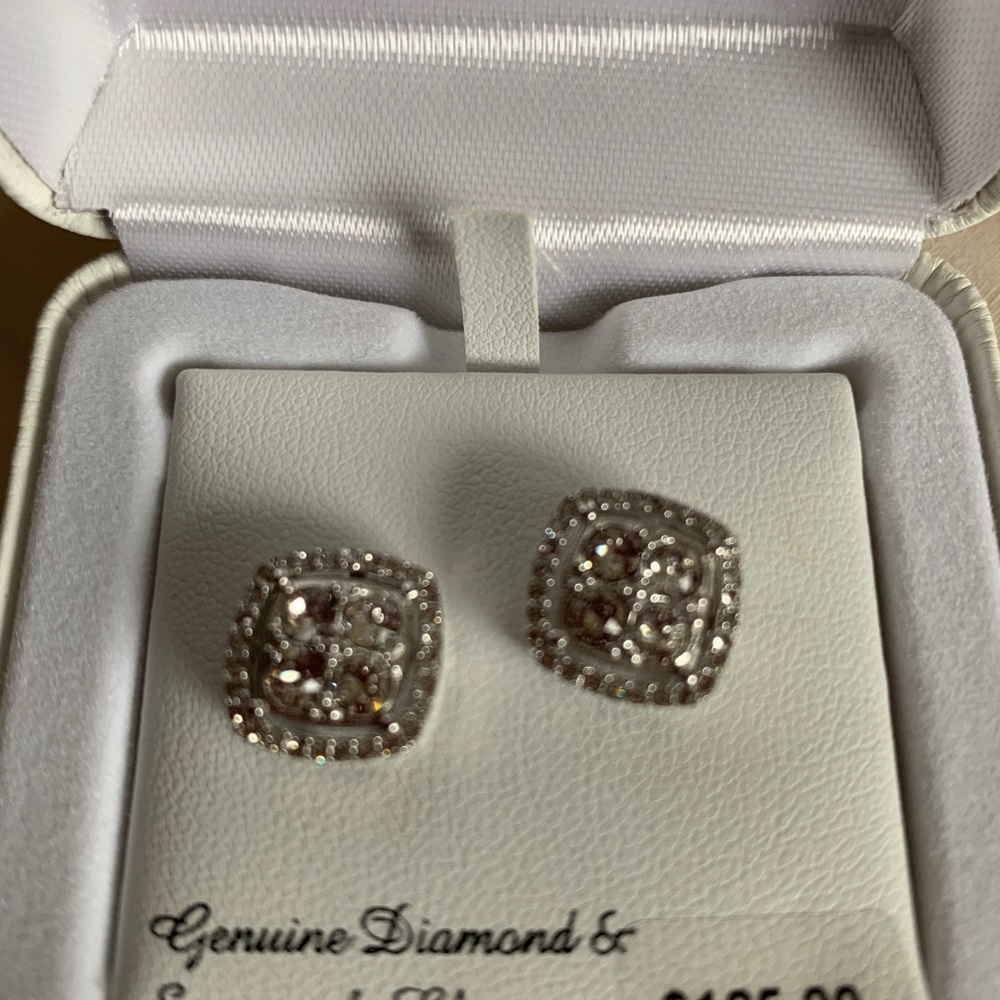 Diamond and Swarovski stones Sterling Silver studs